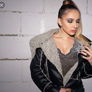 American rag vegan leather shearling moto jacket